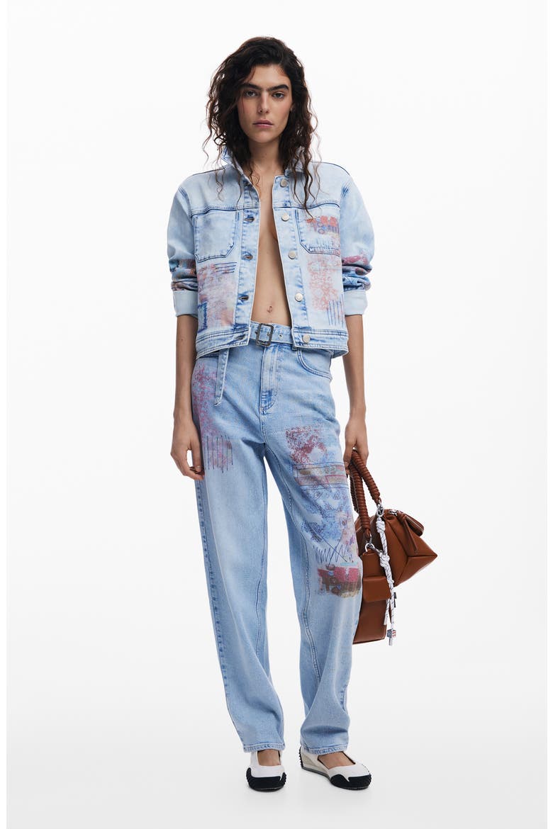Patch Print Denim Trucker Jacket, Alternate, color, MEDIUM BLUE