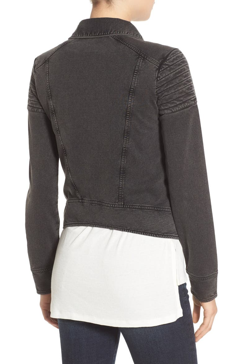 Stretch Knit Moto Jacket, Alternate, color, BLACK