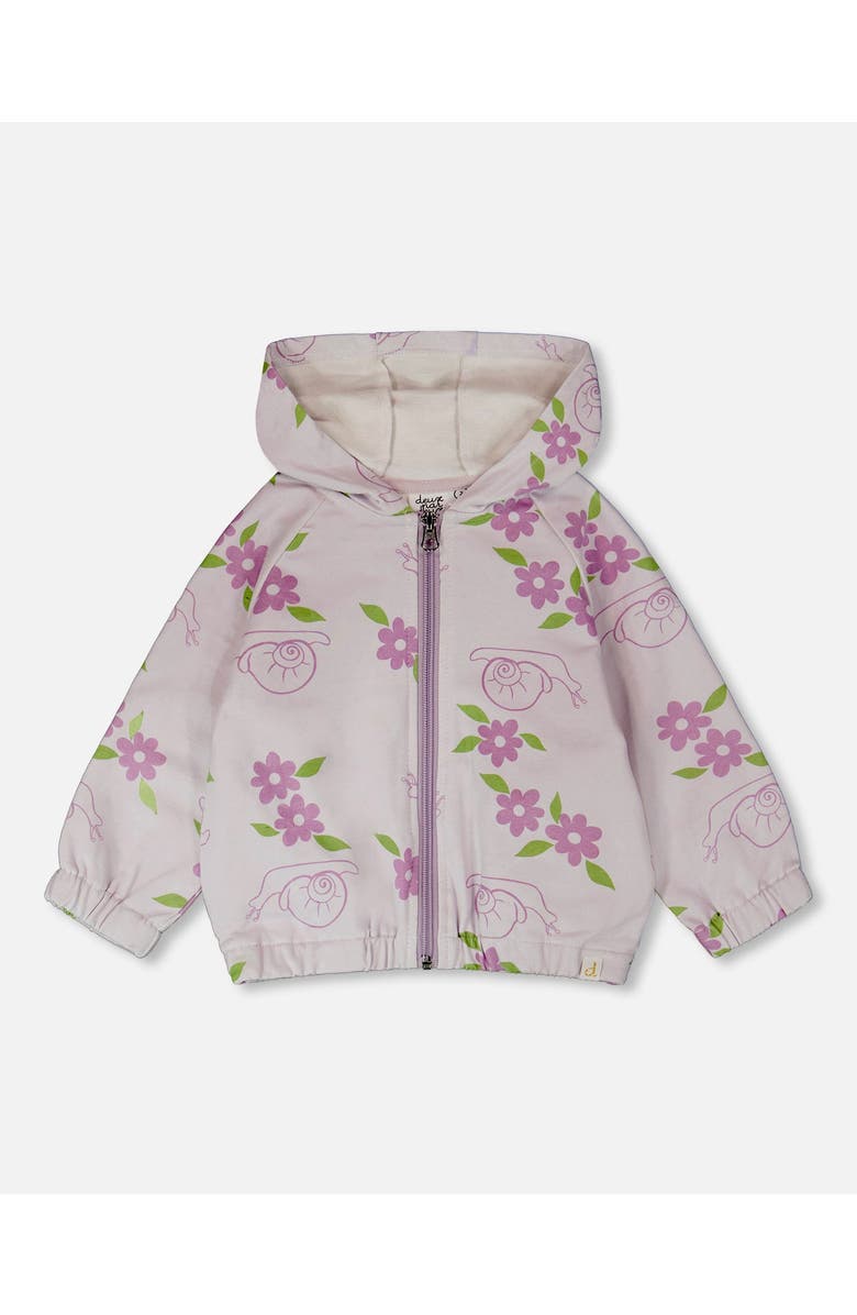 Deux par Deux French Terry Snails Print Hooded Cardigan, Main, color, Lilac Snails Print