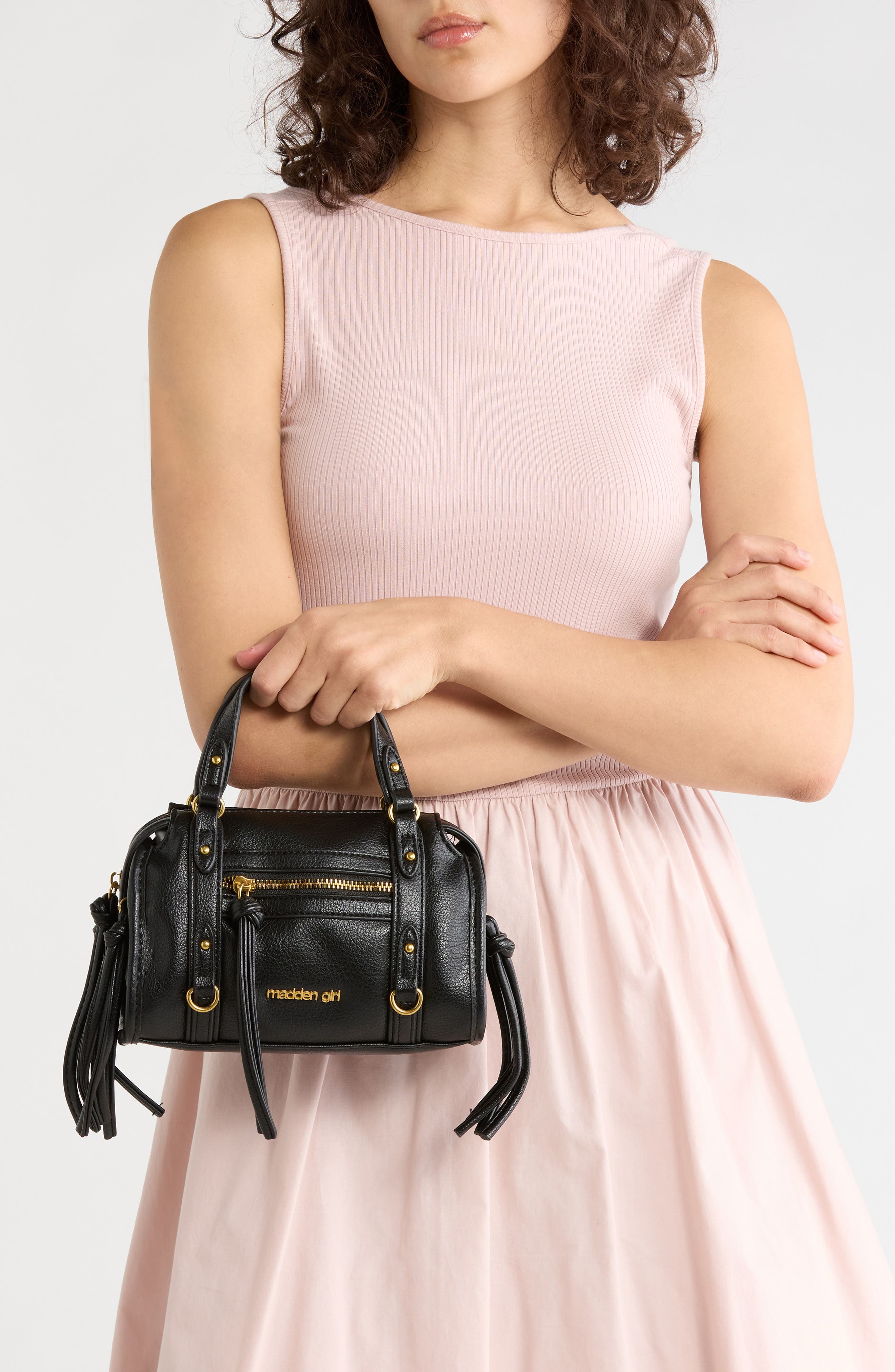 Textured Faux Leather Satchel Bag, Alternate, color, BLACK