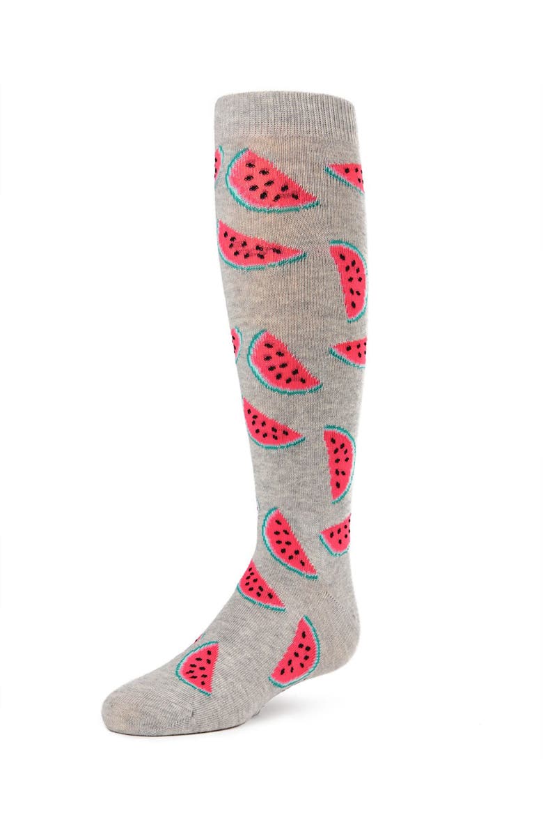 MeMoi Fruity Fun Watermelon Knee-High Socks, Main, color, Light Gray