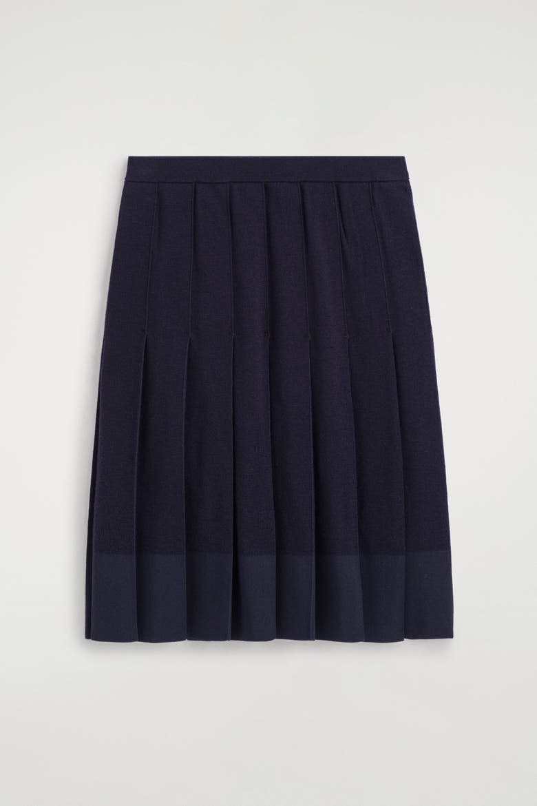 Pleated Merino Wool Midi Skirt, Alternate, color, NAVY