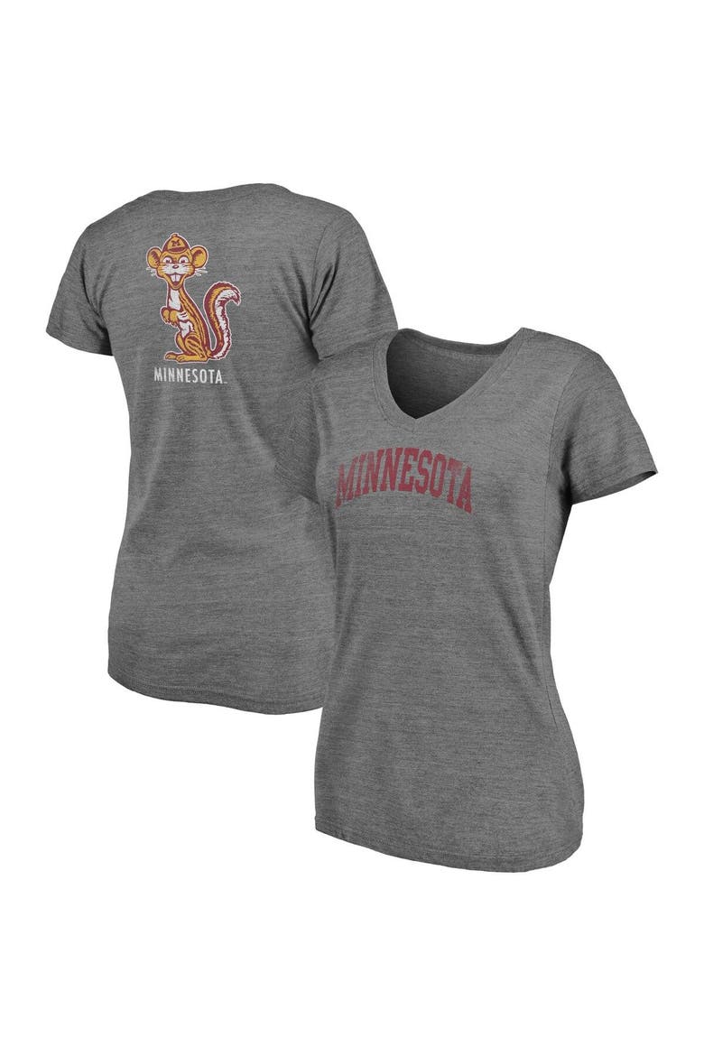 Women's Fanatics Branded Heathered Gray Minnesota Golden Gophers Slab Serif 2-Hit V-Neck Tri-Blend T-Shirt, Alternate, color, Heather Gray