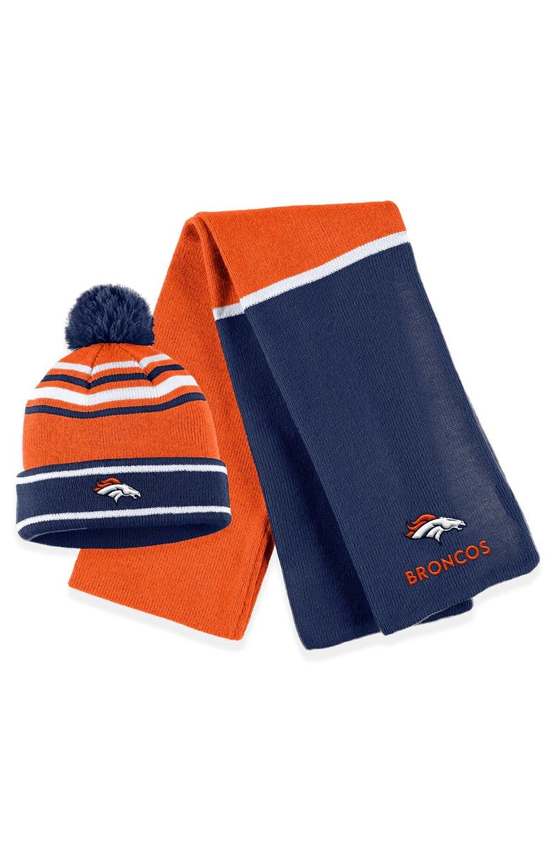 WEAR by Erin Andrews Women's WEAR by Erin Andrews Orange Denver Broncos Colorblock Cuffed Knit Hat with Pom and Scarf Set, Main, color, Orange