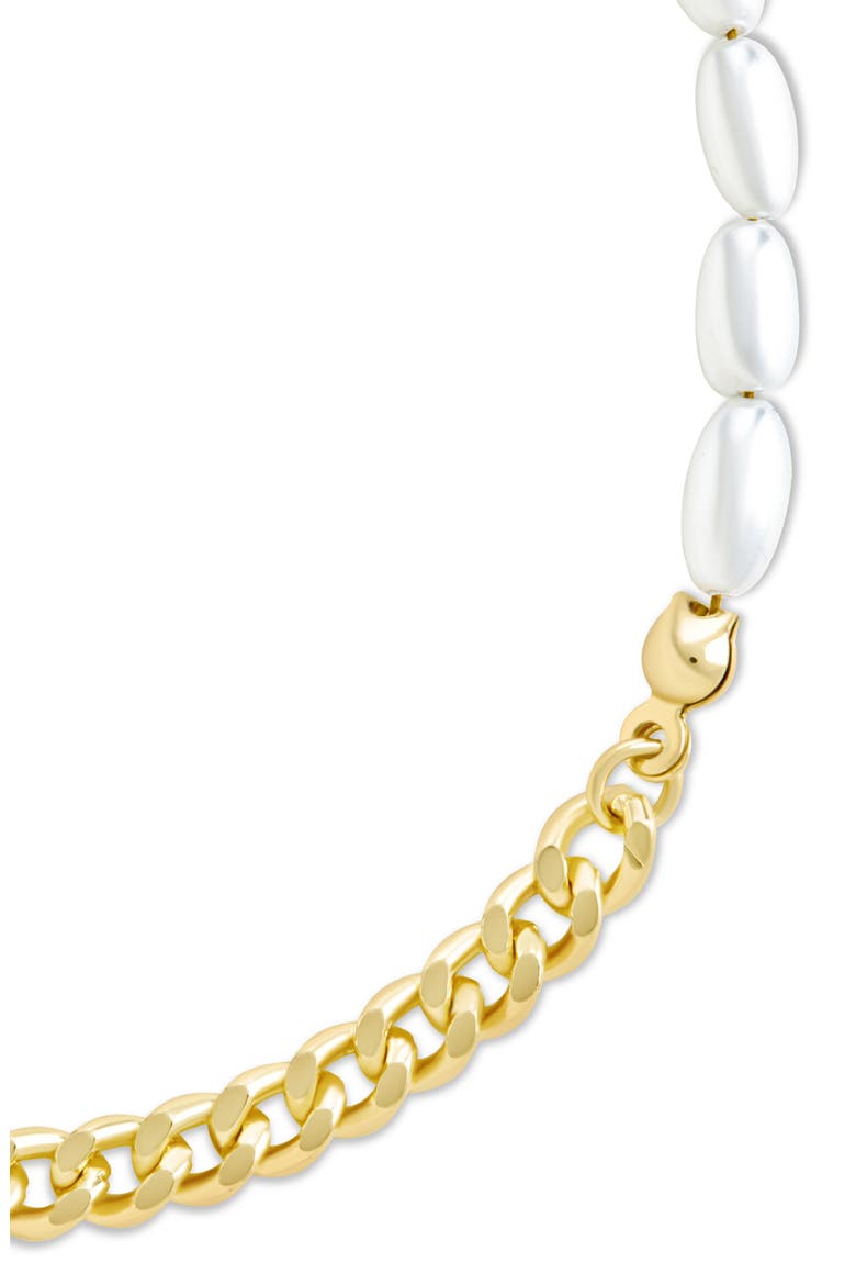 Nell Curb Chain & Faux Pearl Beaded Bracelet, Alternate, color, GOLD