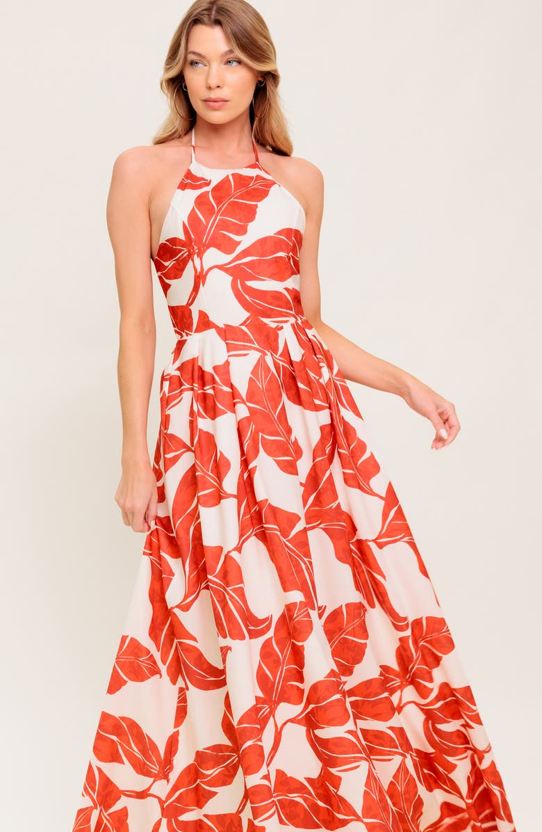 FLYING TOMATO Halter Maxi Dress, Alternate, color, Ivory/Red