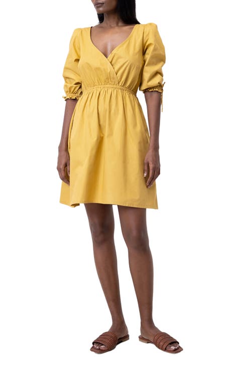 Gathered Elbow Sleeve Short Dress