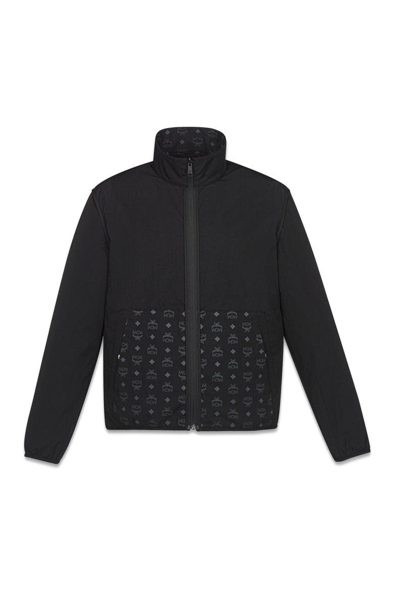 Reversible Monogram Print Windbreaker in ECONYL®, Alternate, color, Black