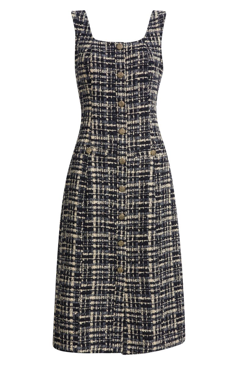 ZOE AND CLAIRE Tweed Fit & Flare Midi Dress, Alternate, color, Navy Multi
