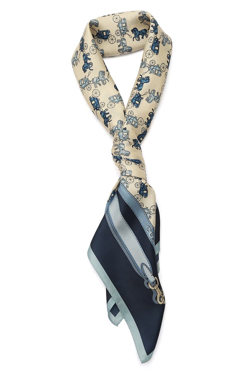 COACH Horse & Carriage Straps Silk Scarf, Alternate, color, Deep Blue
