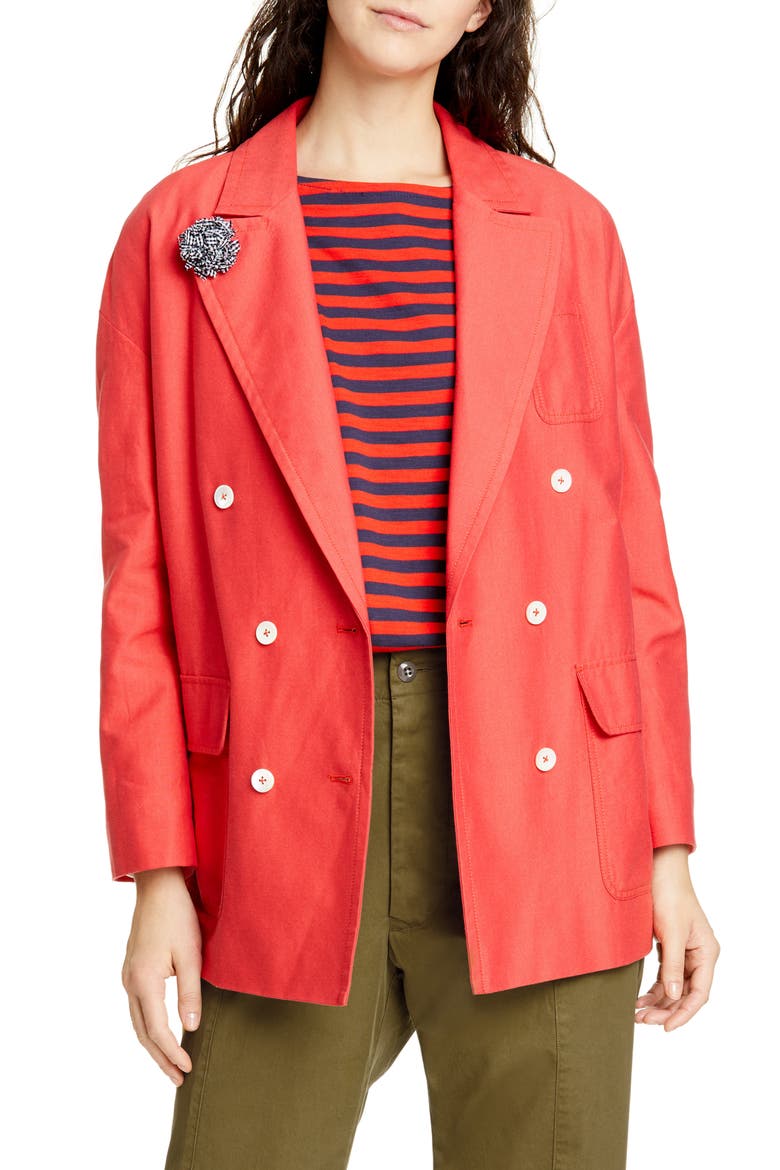 Double Breasted Oxford Blazer, Main, color, RED TOMATO