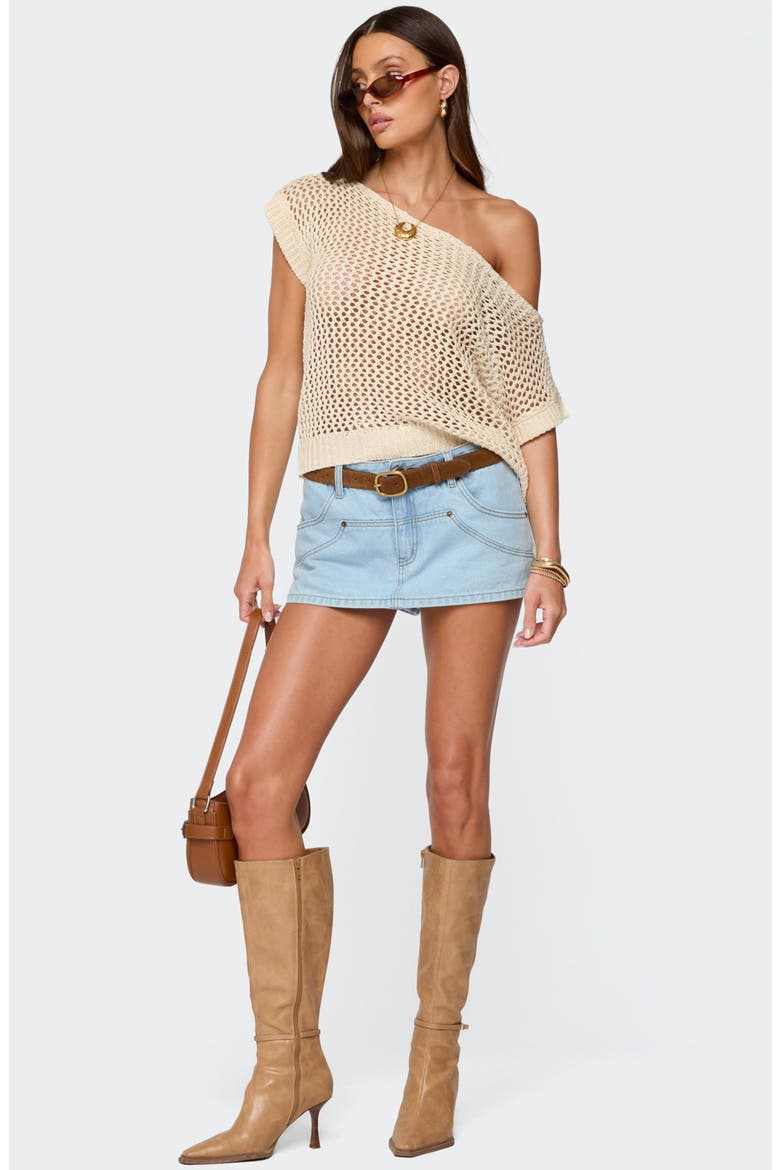 Open Stitch One-Shoulder Sweater, Alternate, color, CREAM