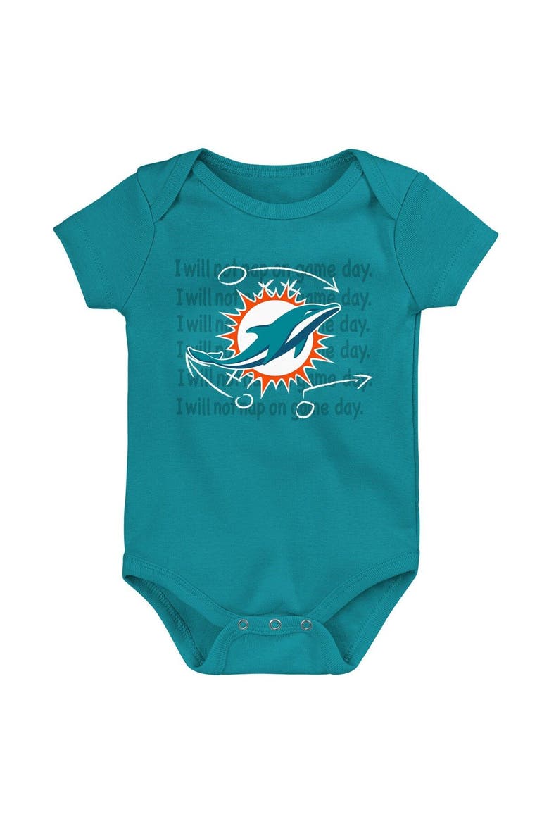 Newborn & Infant Aqua/Orange/Heather Gray Miami Dolphins Three-Pack Eat, Sleep & Drool Retro Bodysuit Set, Alternate, color, Aqua