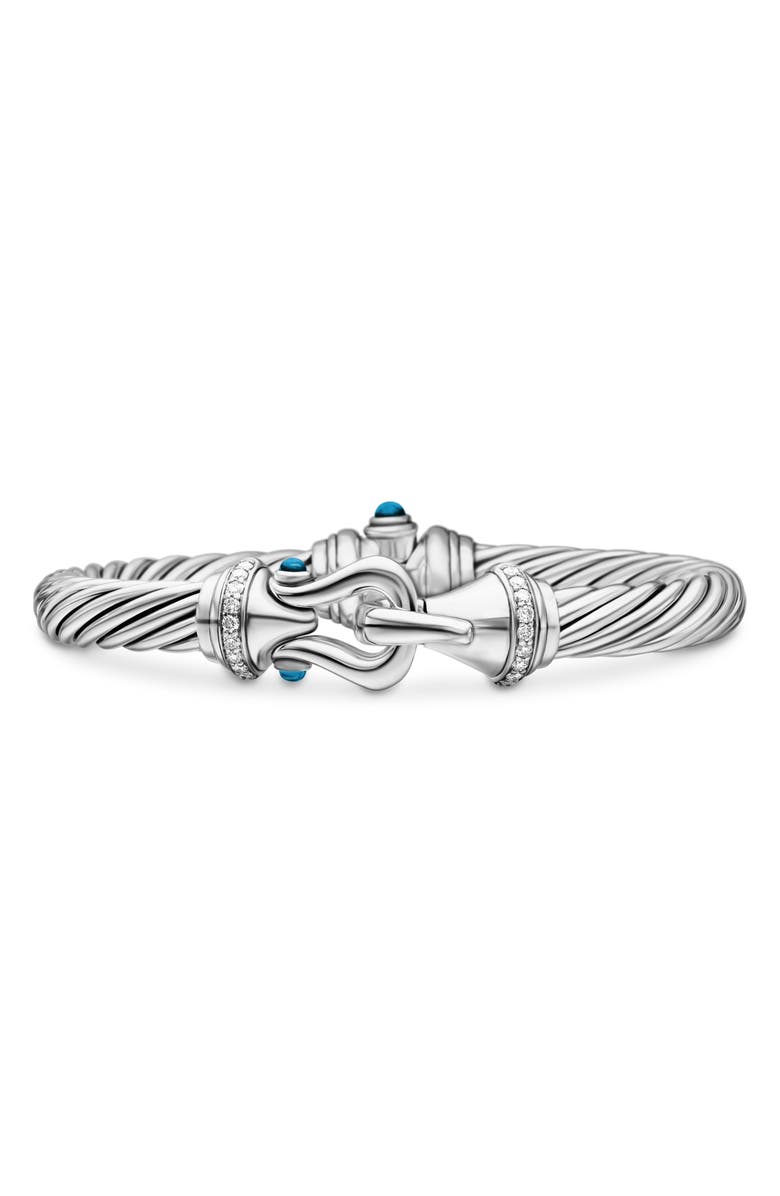David Yurman Buckle Classic Cable Bracelet with Semiprecious Stones and Diamonds, 7mm, Main, color, Hampton Blue Topaz