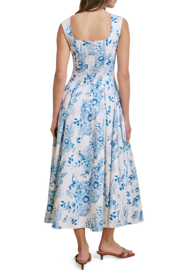 The Muse Floral Stretch Cotton Midi Dress, Alternate, color, BLUE/ WHITE FLORAL