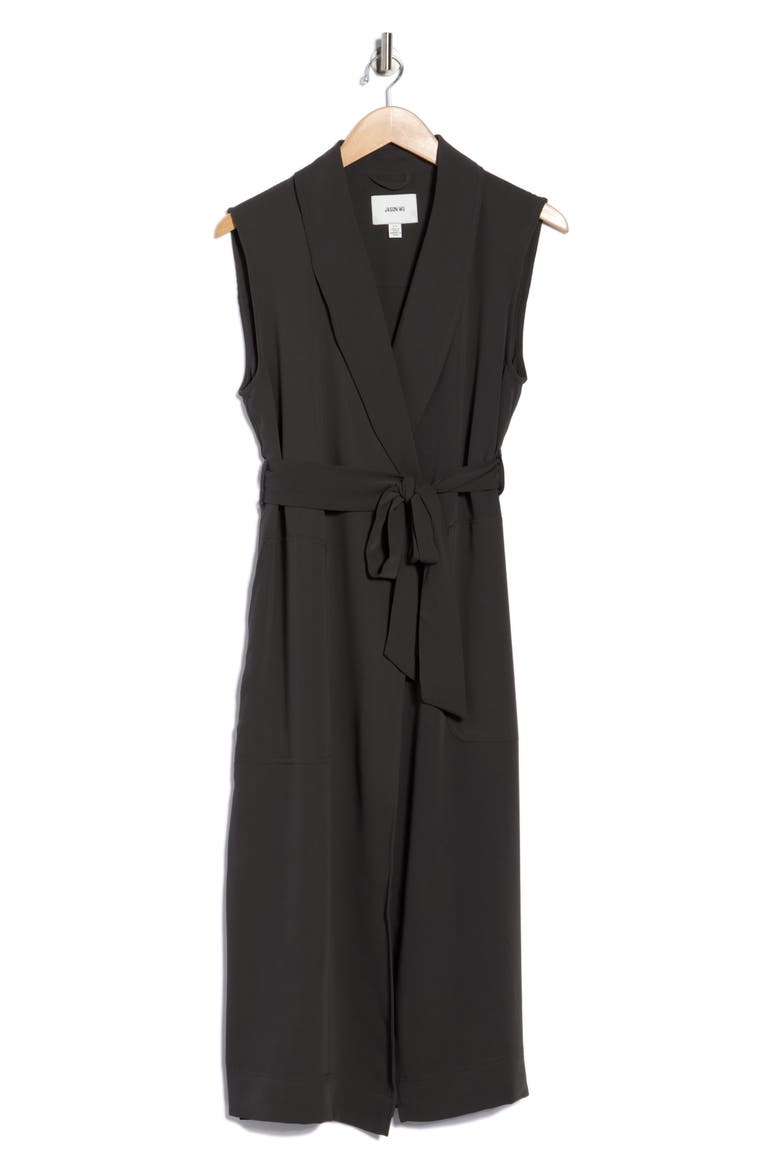 Sleeveless Belted Robe Vest, Alternate, color, CARBON