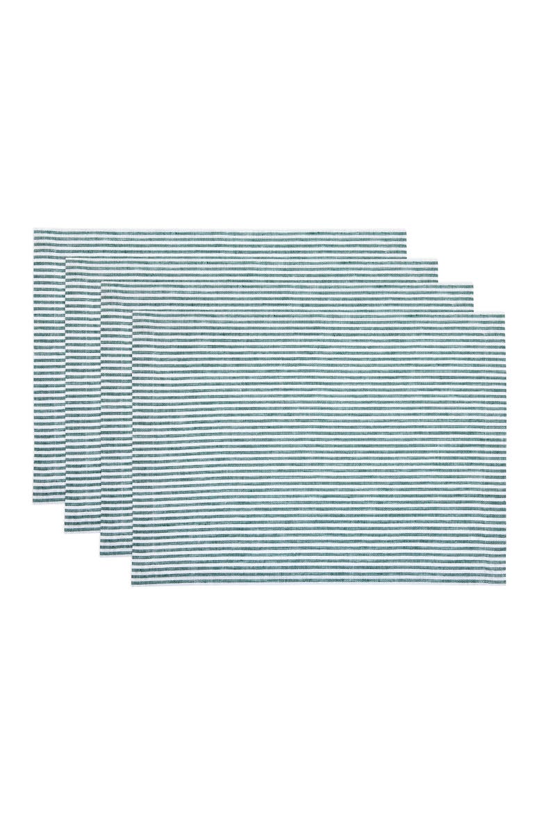 Linen Placemats Set of 4, 14 x 19" - Narrow Stripe, Main, color, Rainforest and White