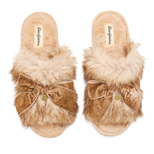 Dearfoams Bianca Pile Slide Slipper With Bow In Brown