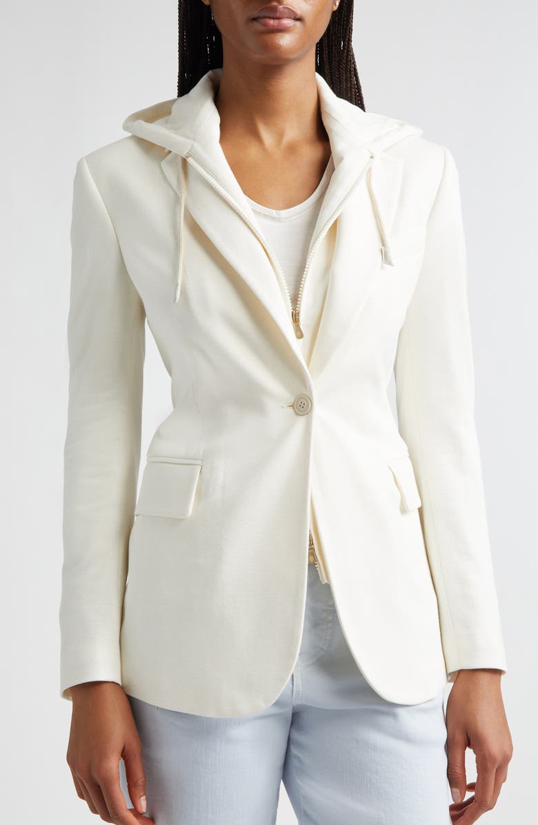 Eleventy Cotton Blend Knit Jacket with Hooded Zip Inset, Alternate, color, Ivory