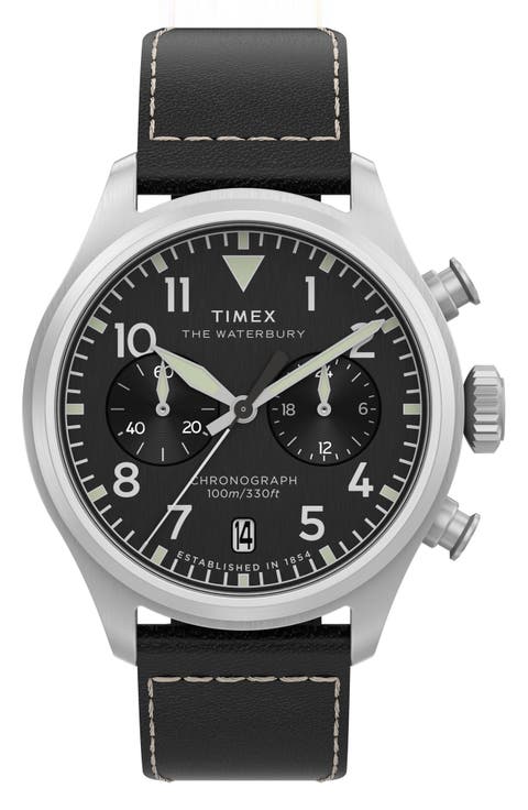 Waterbury Ace Chronograph Leather Strap Watch, 41mm