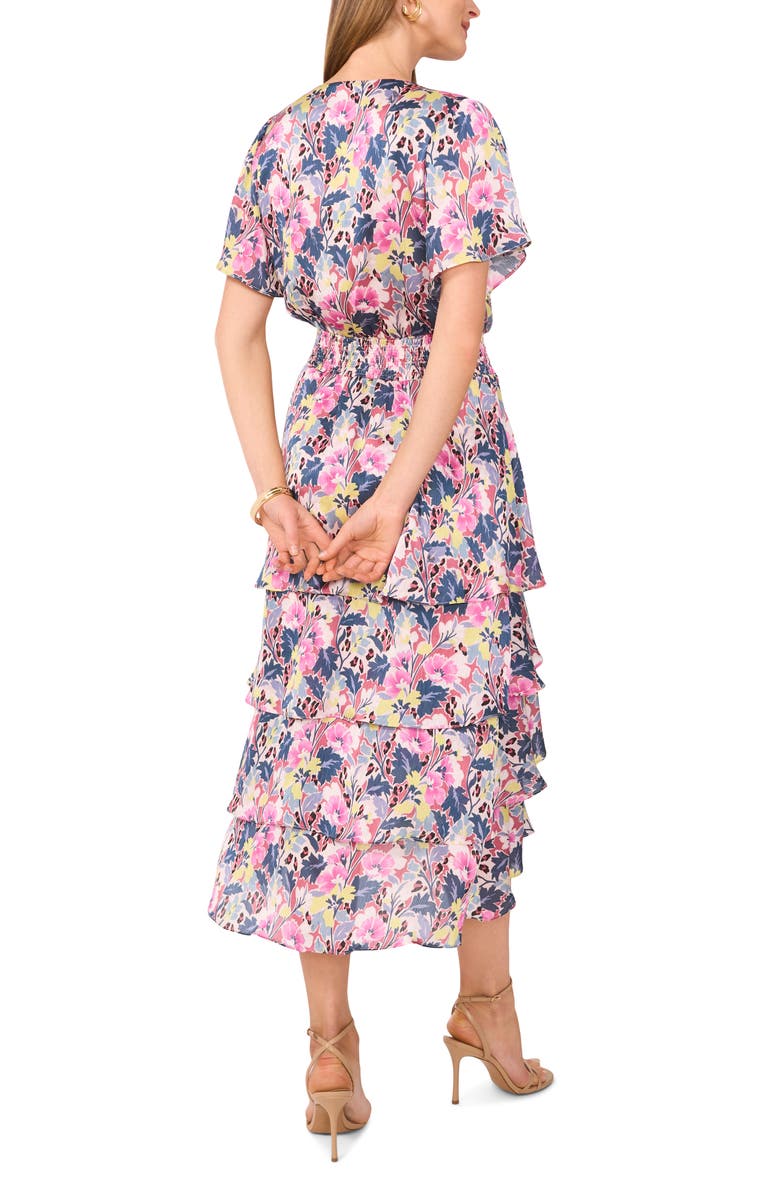 Vince Camuto Floral Tiered Flutter Sleeve Midi Dress, Alternate, color, 