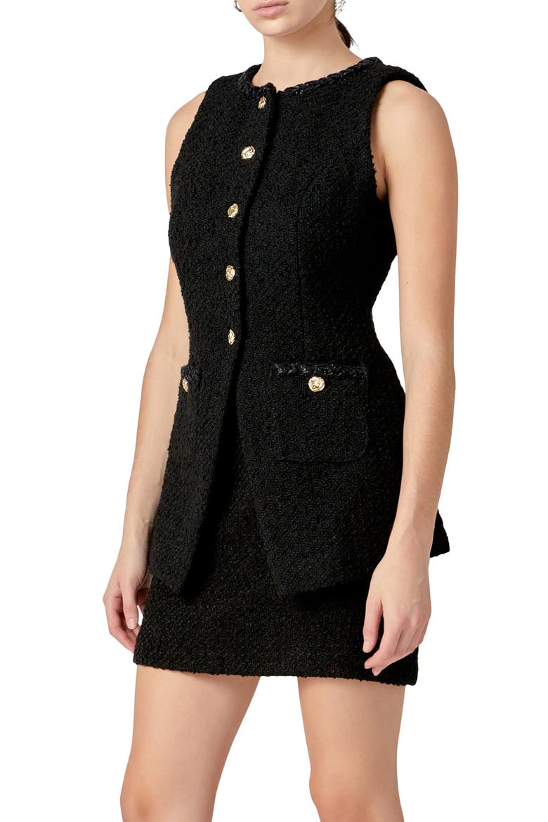 Long Tweed Vest, Alternate, color, BLACK