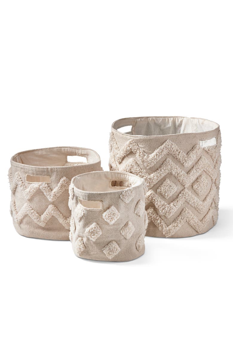 tag Set of 3 Tufted Canvas Bins Decorative Cotton Baskets, Main, color, Beige