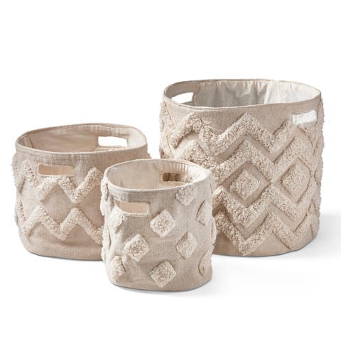 Set of 3 Tufted Canvas Bins Decorative Cotton Baskets