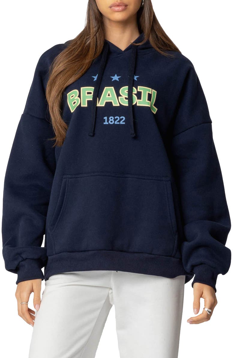 EDIKTED Brasil Oversize Hoodie, Main, color, Navy