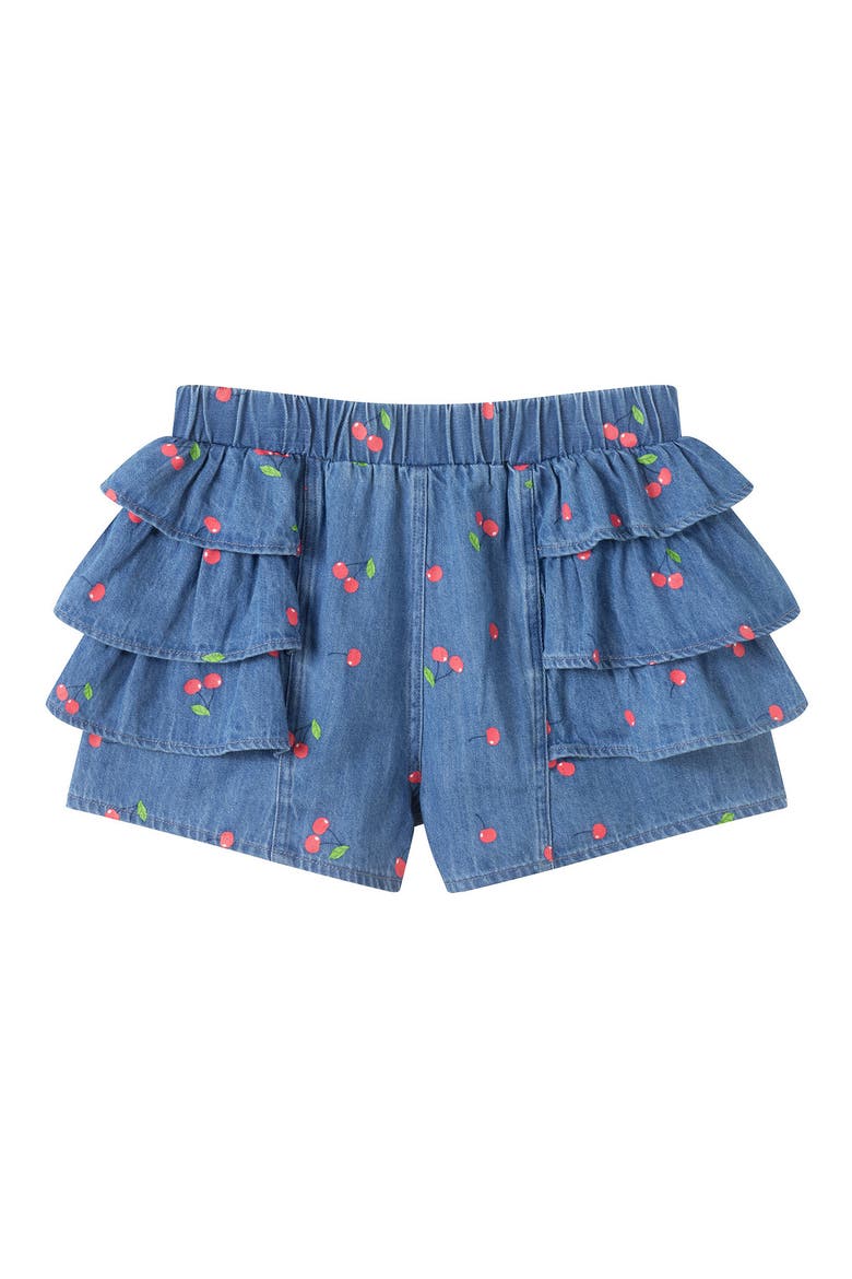 Kids' Printed Ruffle Denim Shorts, Alternate, color, NAVY CHERRY