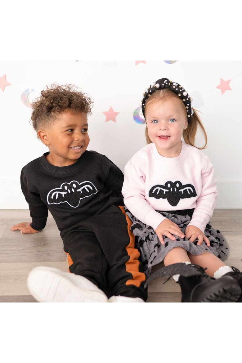 Pink Bat Patch Halloween Sweatshirt, Alternate, color, Ballet Pink