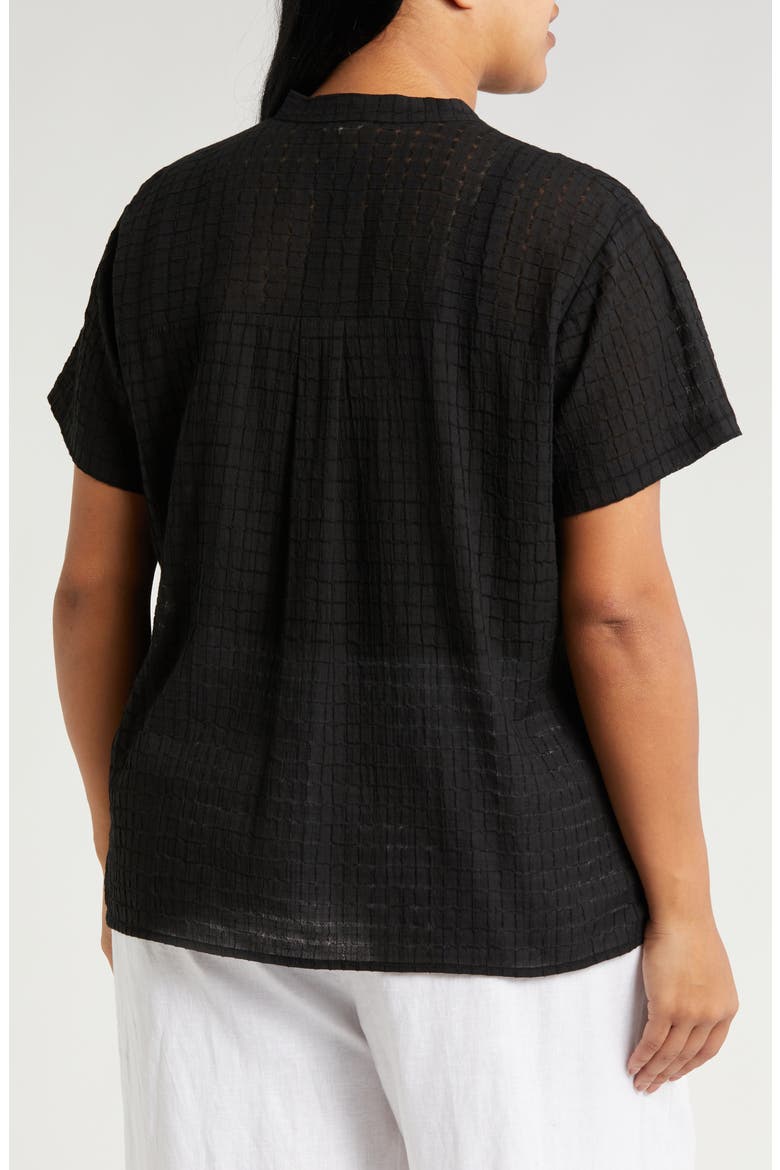 Grid Mandarin Collar Stretch Organic Cotton Shirt, Alternate, color, BLACK