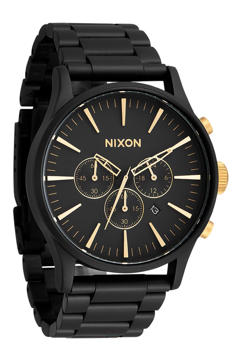 Sentry Chronograph Bracelet Watch, 42mm, Alternate, color, BLACK/GOLD