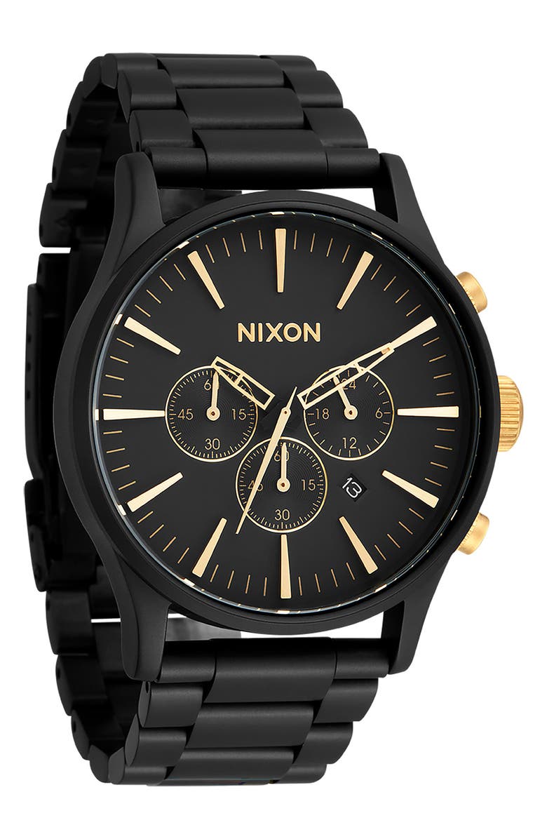 Nixon Sentry Chronograph Bracelet Watch, 42mm, Alternate, color, Black/Gold
