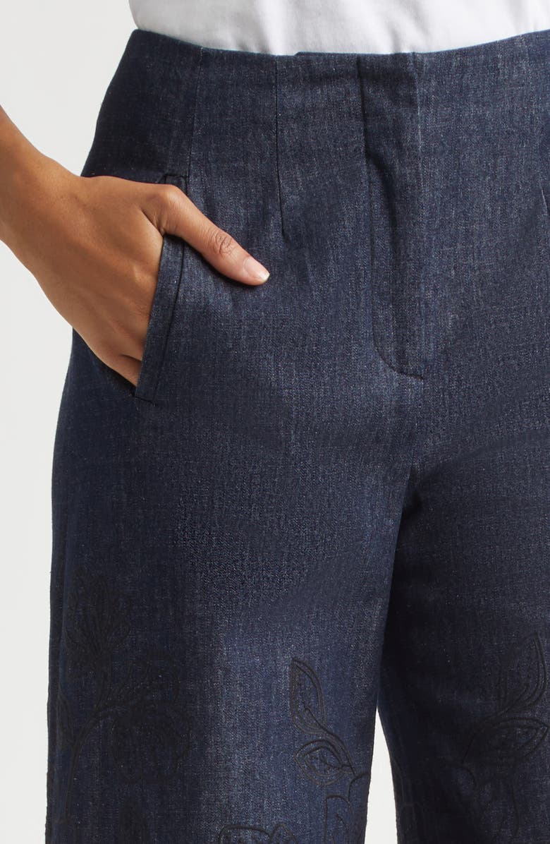 Veronica Beard Osborne Wide-Leg Eyelet Pants, Alternate, color, Indigo Rinse