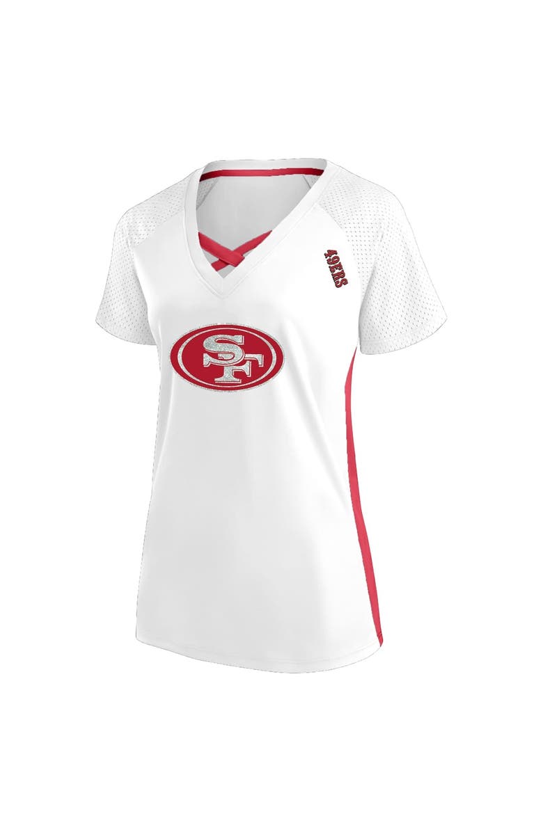 FANATICS Women's Fanatics  White San Francisco 49ers Plus Size Glitter Lace-Up V- Neck T-Shirt, Alternate, color, 