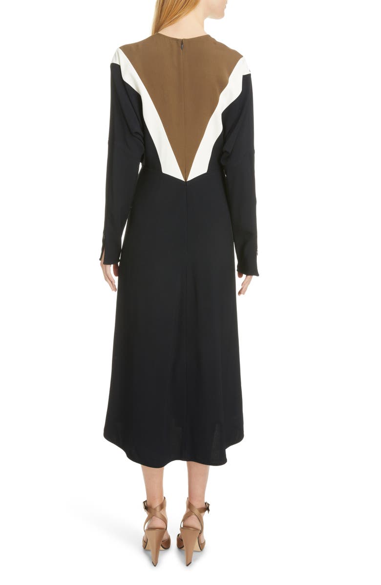 Victoria Beckham Colorblock Long Sleeve Cady Midi Dress, Alternate, color, 