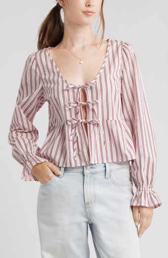 BP. Tie Front Scoop Neck Cotton Poplin Peplum Top