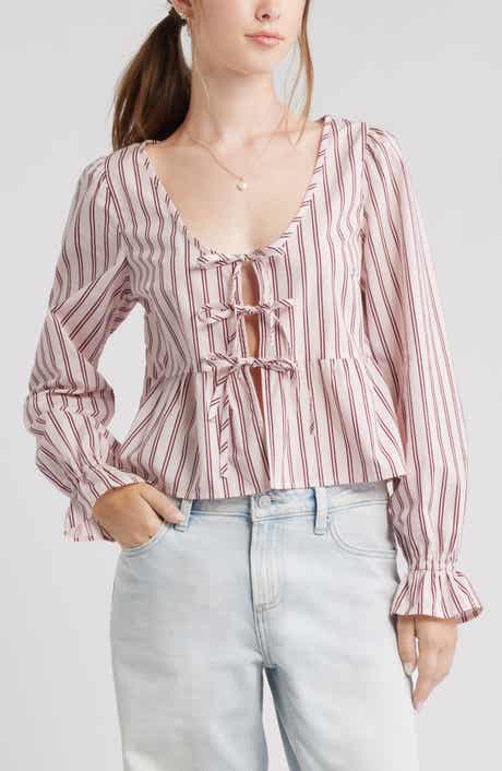 BP. Tie Front Scoop Neck Cotton Poplin Peplum Top