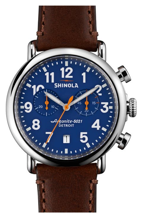 'The Runwell Chrono' Leather Strap Watch, 41mm