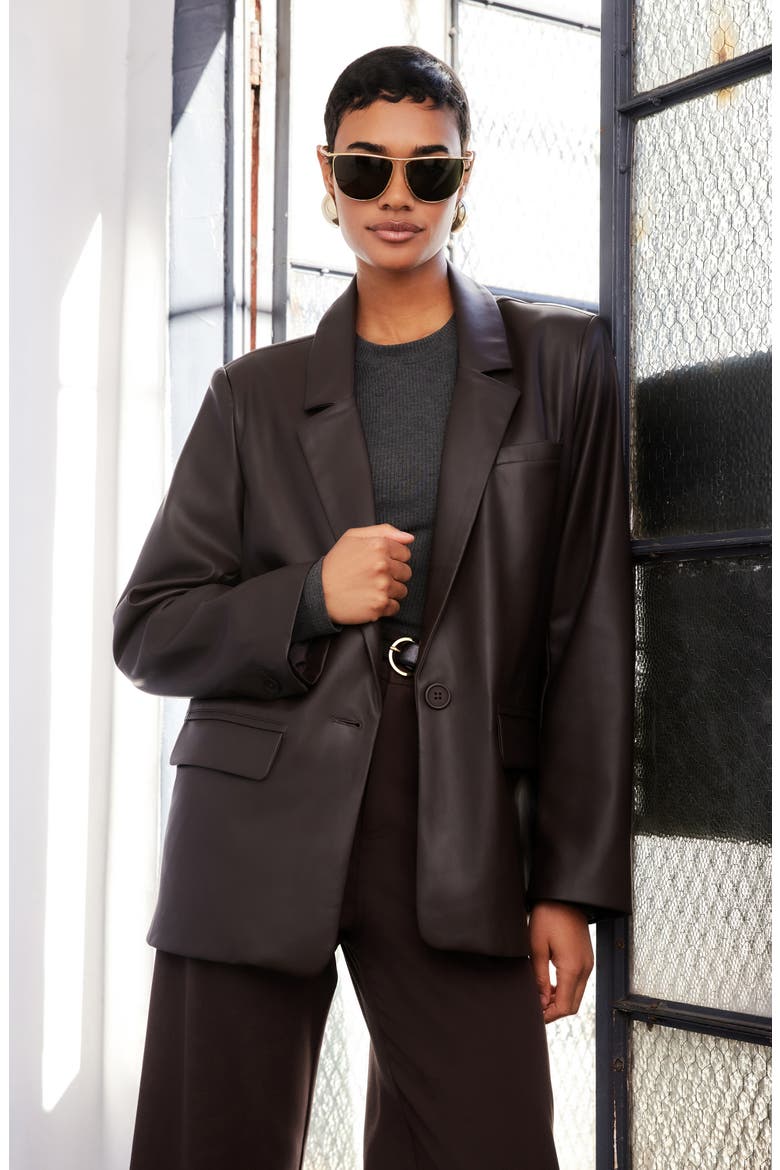 Regan Faux Leather Blazer, Alternate, color, BROWN