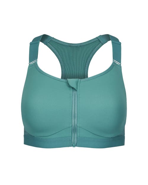 Shop Adore Me Laticia Zip Front Sports Bra In Medium Green