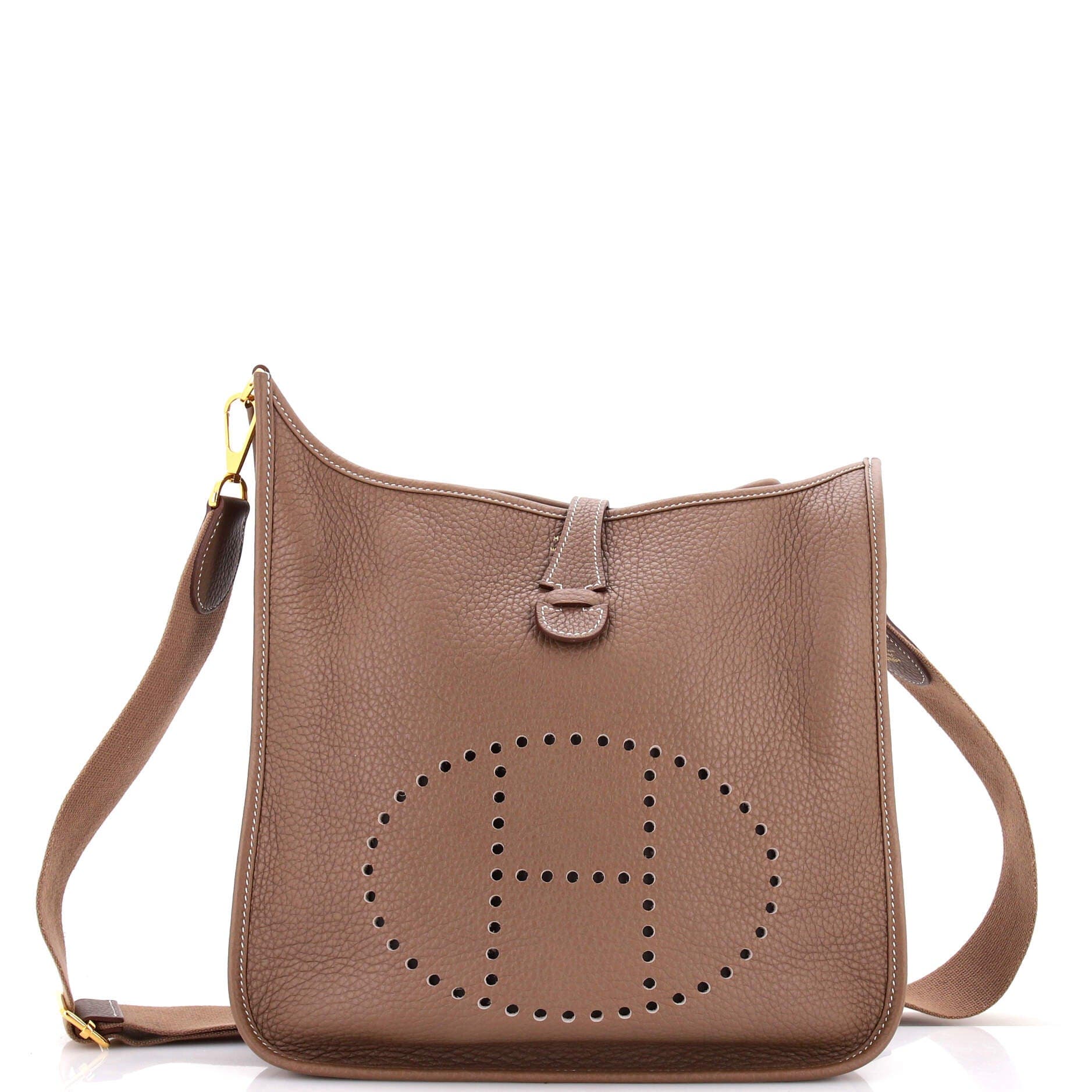 Pre-Owned Hermes Evelyne Bag Gen III Clemence PM, Main, color, Etoupe