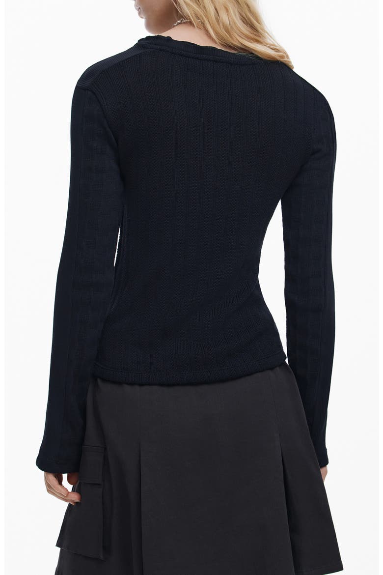 Charm Pointelle Stretch Cotton Top, Alternate, color, BLACK