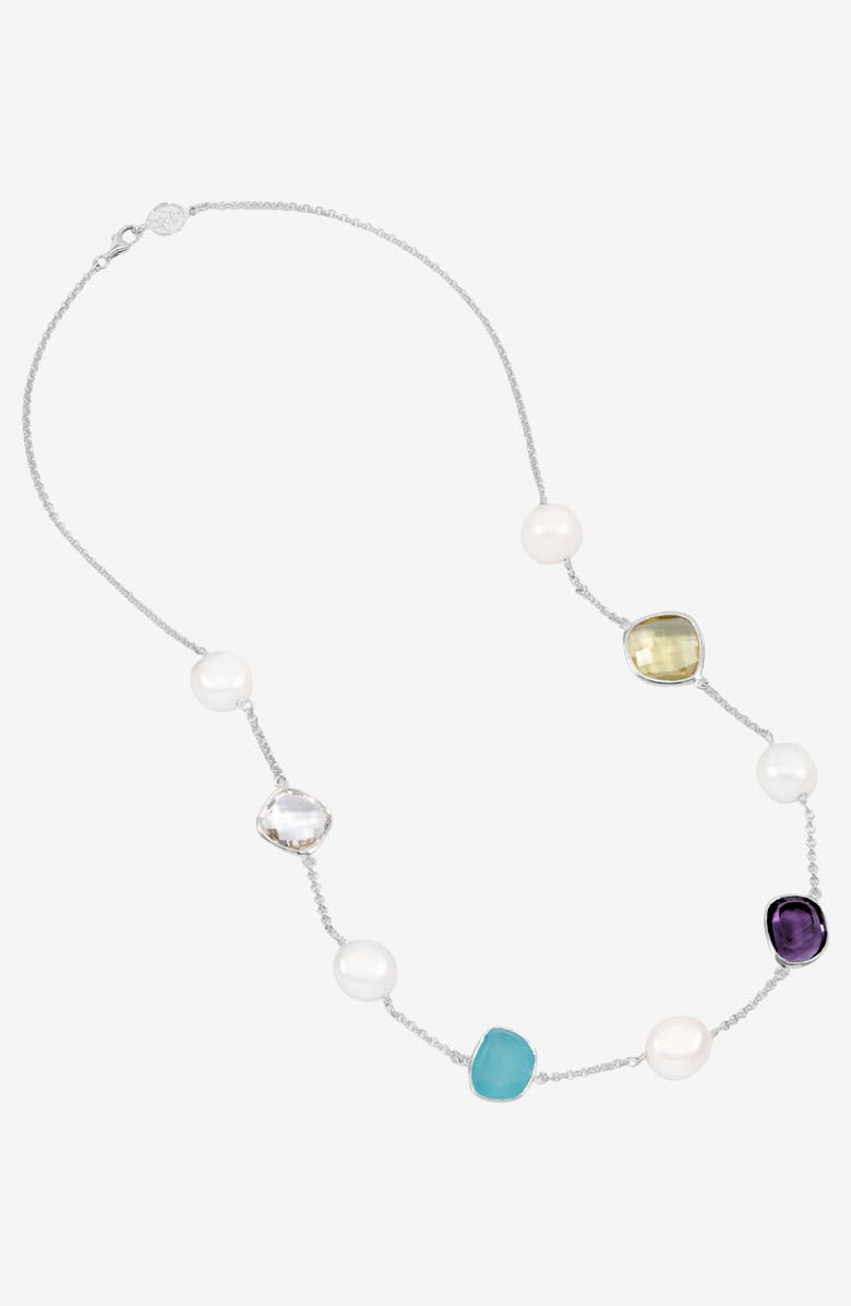 Dower & Hall Candy Gemstone & Baroque Pearl Pebble Necklace, Alternate, color, Sterling Silver