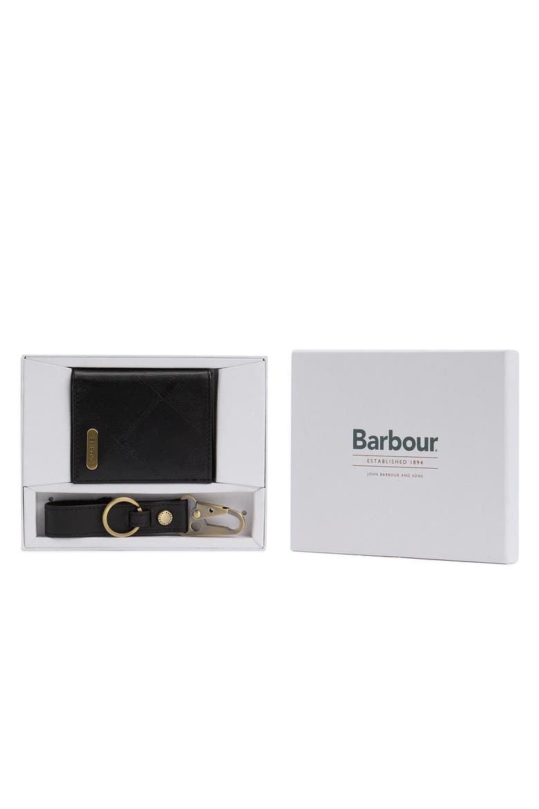 Brunton Leather Card Case & Key Fob Gift Set, Alternate, color, BLACK TARTAN EMBOSS