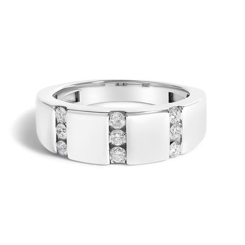 Men's Silver 1/2 Cttw Diamond Triple Three Stone Row Band Ring