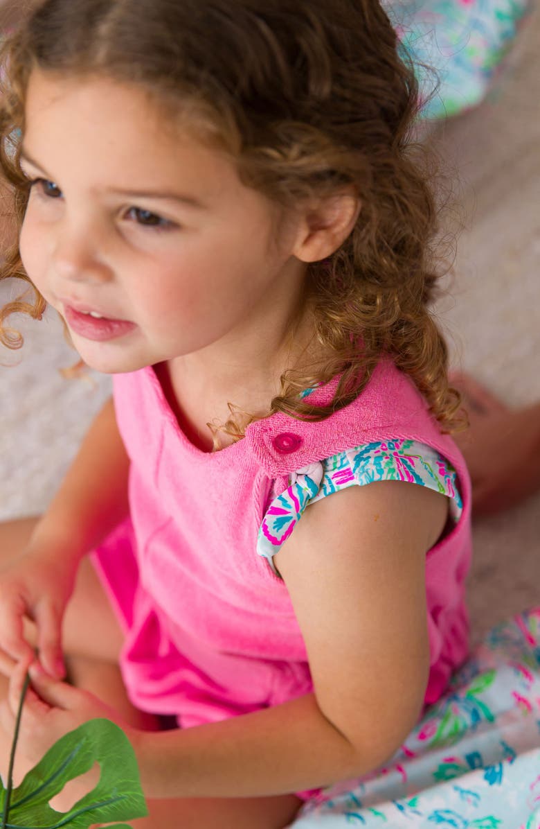 RuffleButts Kids' Neon Magenta Cover-Up Romper, Alternate, color, Pink