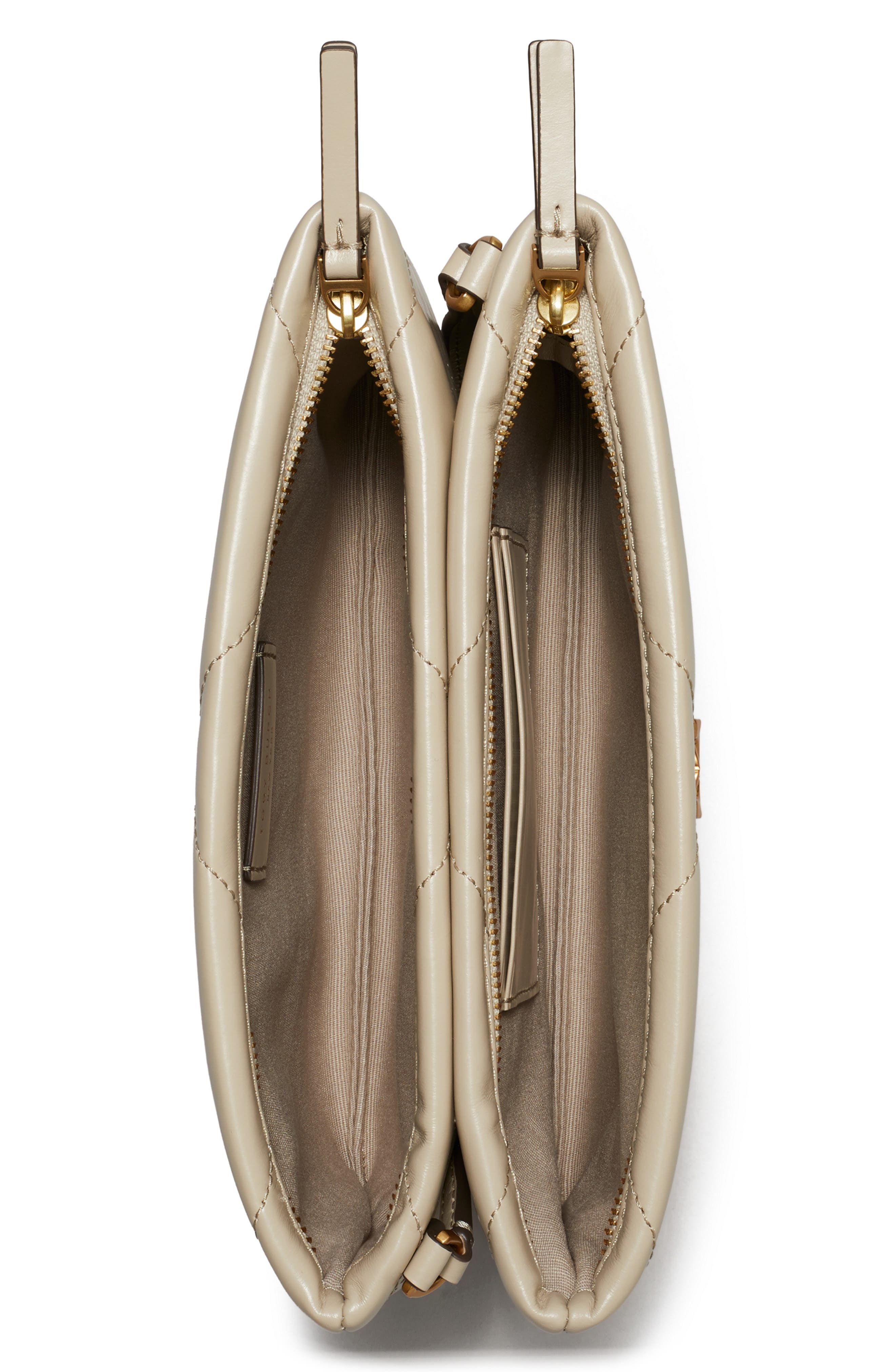 Tory Burch Kira Diamond Quilted Leather Crossbody Bag, Alternate, color, Light Stone