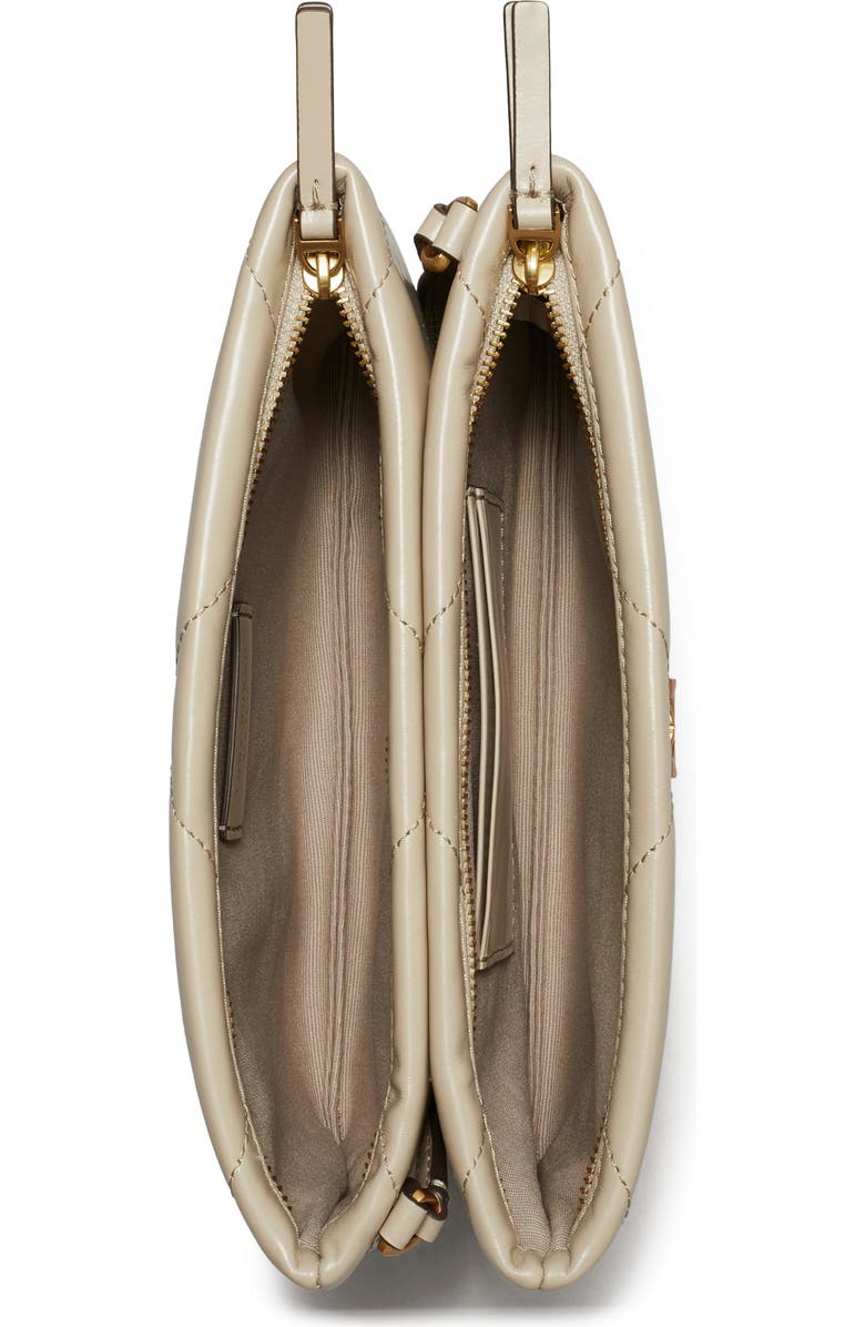 Tory Burch Kira Diamond Quilted Leather Crossbody Bag, Alternate, color, Light Stone